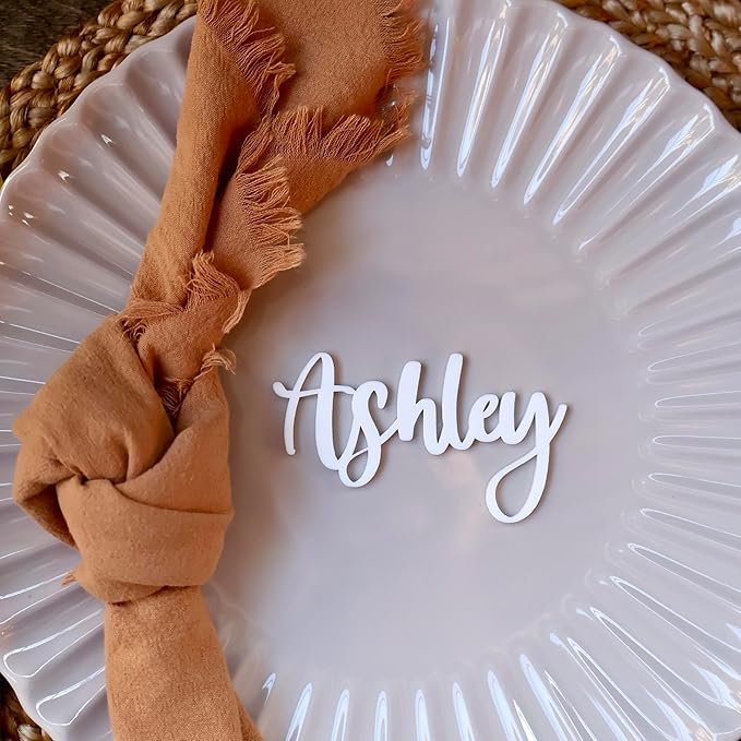Customized Acrylic Name Tags for Place Setting, Personalized Place Cards for Weddings, Bridal Showers and Events, Cursive Laser Cut Seating Cards