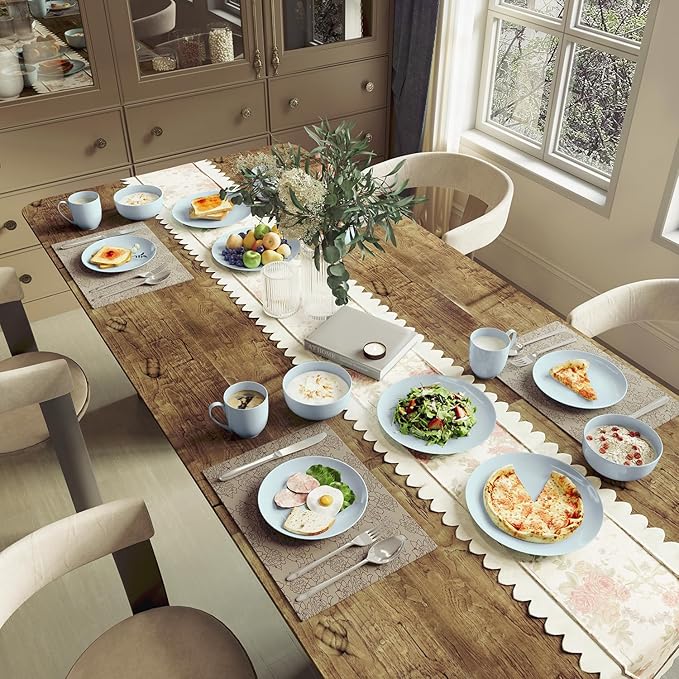Yoshy 16-Piece Blue Bone China Dinnerware with Lightweight Durable Chip Resistant Design Service for 4