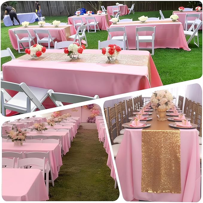 8 Pack Pink Valentine's Day Tablecloth 60x102 Inch Rectangle Table Cloth for 6 Foot Rectangle Tables, Wrinkle Resistant Washable Polyester Fabric Rectangular Cover for Dining Banquet Wedding Party