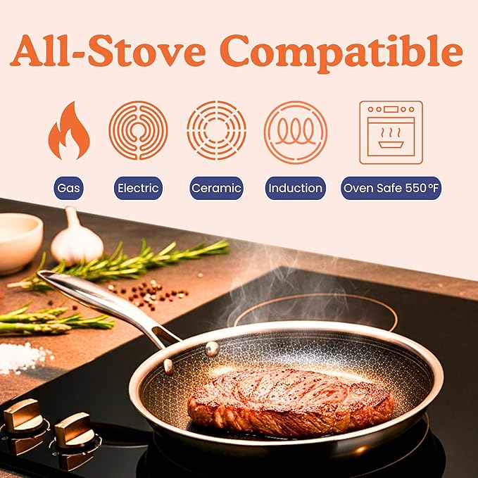Ziruma Non-Toxic Frying Pan, Non Stick 8" Fully Clad for Fast & Even Heat, PFOA-Free, Premium 304 Stainless Steel Handle, Induction Compatible, Oven Safe to 500ยฐF