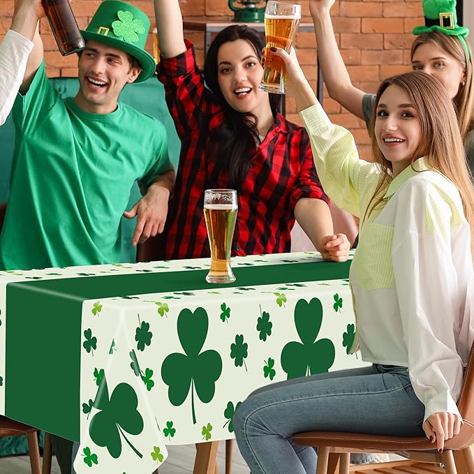 6 Pack St Patricks Day Tablecloth, 108" X 54" Disposable Shamrock Green Table Cloth, Plastic St Patricks Day Decorations for Table Irish Table Cover, Rectangle Lucky Holiday Decor for Irish Party