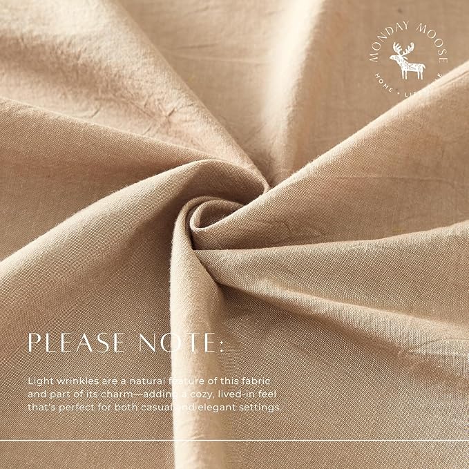 MONDAY MOOSE Ruffle Farmhouse Rustic Rectangle Natural Stonewashed Cotton Tablecloth for Kitchen, Dining Room, Restaurant (55x70 inch, Natural)