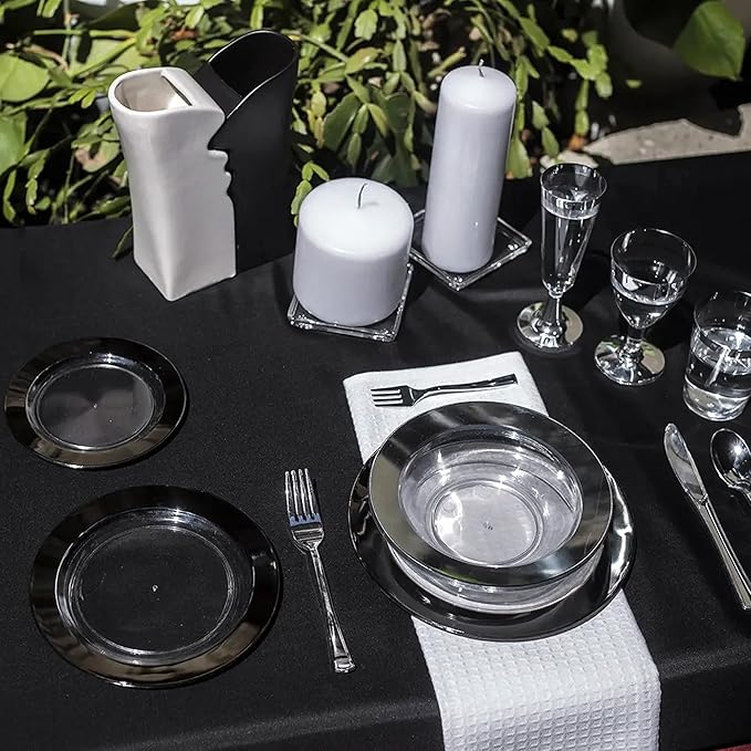 sancua 6 Pack Black Tablecloth 90 x 132 Inch - Rectangle Table Cloth for 6 Feet Tables Stain and Wrinkle Resistant Washable Polyester Table Cover for Dining Wedding Banquet Party Buffet Restaurant