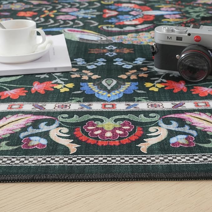 Entryway Rug 2x3 Rug Door Mat Indoor Entrance Washable Rug Small Non-Slip Low Pile Throw Rugs for Entryway, Kitchen, Front Door Indoor Entrance, Entry (Emerald Green)