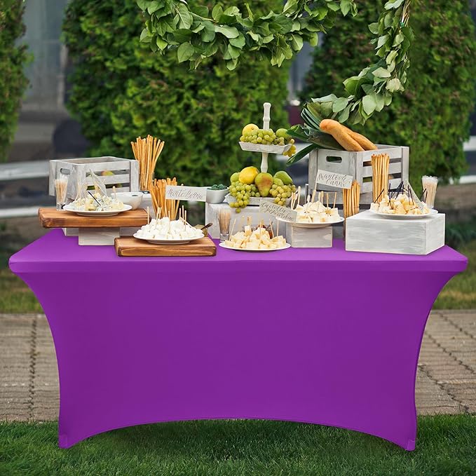 Nasitos 2 Pack Spandex Purple Tablecloths for 6 Foot Rectangle Table-Open Back Valentines Stretch Table Cloths for 6 Foot, Washable and Wrinkle Resistant for Wedding, Parties, Buffet, Baby Shower