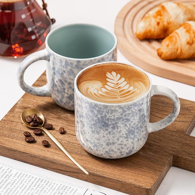 MONITO 12 OZ Coffee Mugs Set of 4, Ceramic Coffee Mugs,Modern Coffee Mugs Set with handle for Tea/Latte/Cappuccino/Milk/Cocoa. (BLUE, 4 Count(Pack of 1)