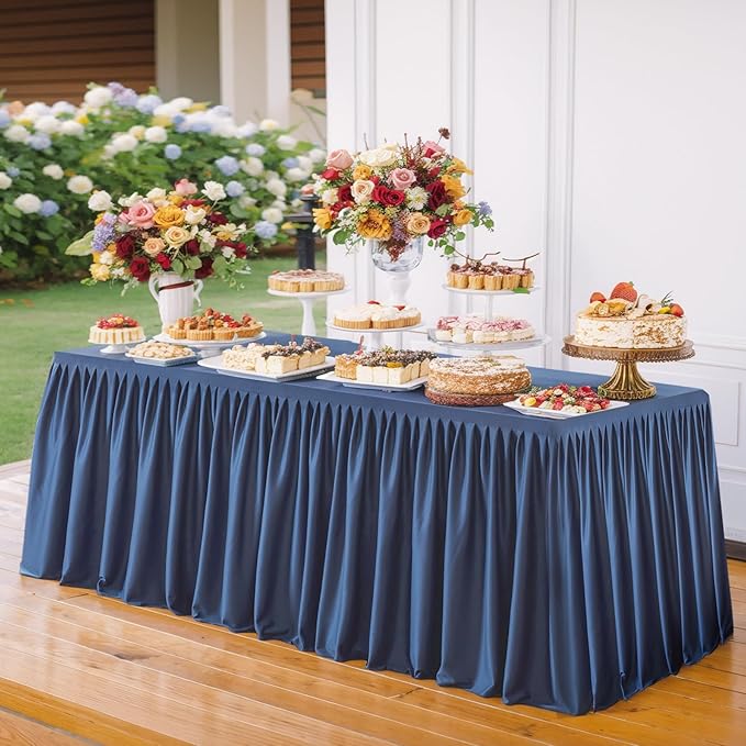 Wish Care 2 Pack Navy Blue Rectangle Table Clothes for 8 Foot Tables, Polyester Fitted Tablecloths 8ft Stretch Table Cover for Wedding, Birthday, Parties, Trade Show, Craft Show