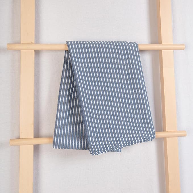 MONDAY MOOSE Striped Farmhouse Picnic Style Decoration Rectangle Natural Stonewashed Cotton Tablecloth for Kitchen, Dining Room, Restaurant (60x86 inch, Blue/White Stripes)