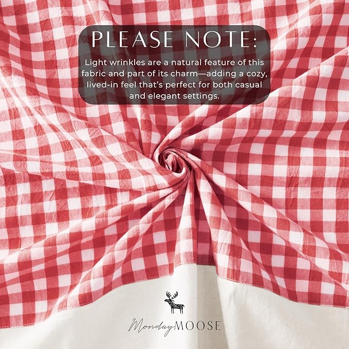 MONDAY MOOSE Gingham Checkered Farmhouse Rustic Picnic Style Decoration Rectangle Natural Stonewashed Cotton Tablecloth for Kitchen, Dining Room, Restaurant (60x120 inch, Red/White)