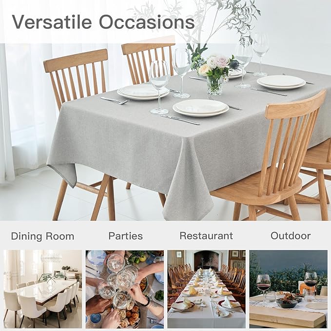 maxmill Rectangle Linen Texture Tablecloth Stain Proof Waterproof Wrinkle Free Washable Dining Table Cloth Wipeable Fabric Dining Room Table Cover Farmhouse Tablecloths, 60 x 120 Inch, Light Grey