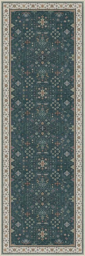Dark Green 2x6 Kitchen Rug - Modern Vintage Boho Eclectic Floral with Brown Accent, Washable Low Pile Non-Slip Runner Rugs for Bathroom, Door Mat Indoor Entrance, Hallway, Bedroom, Laundry