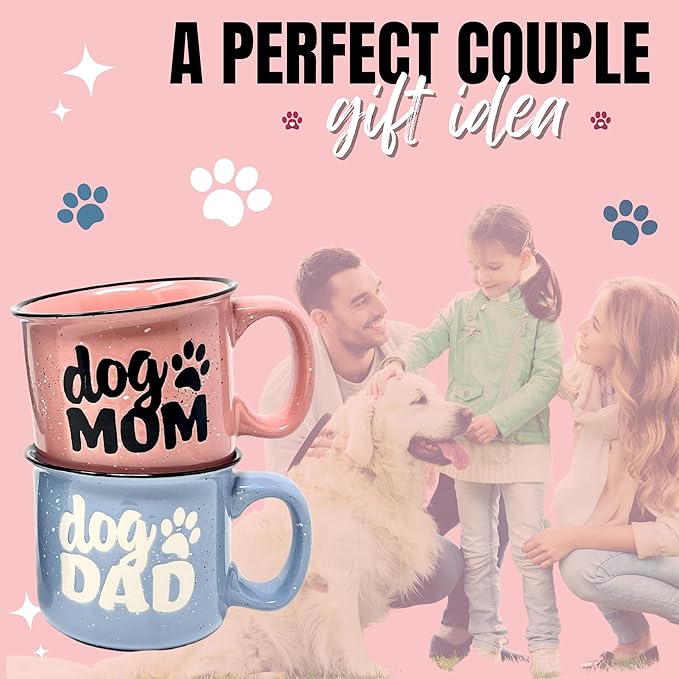 Dog Mom and Dog Dad - Cute Funny 15 oz Coffee Mug Gift Set for Dog Lovers, Dog Parents - Fur Mama - Unique Fun Gifts for Pet Lovers - Large Sturdy Ceramic Travel Coffee Cups & Mugs with Quotes