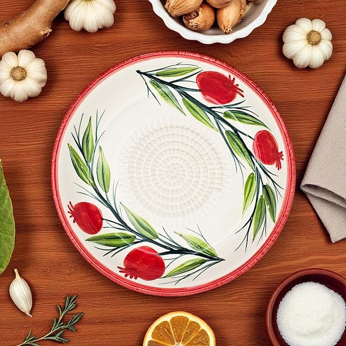 Ceramic Grater Bowl, Garlice Grater Plate, Handmade Ginger Grater, Mincer Bowl for Cheese &Vegetables, Ceramic Decorative Mincer, Hand Dish for Garlic (Pomegranate Garden)