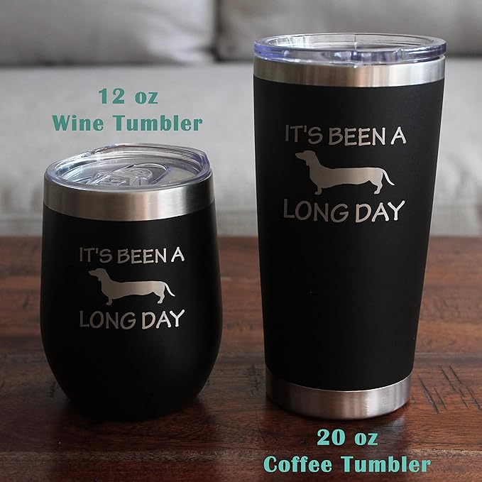 Bevvee It's Been A Long Day – Stemless Wine Glass - Funny Dachshund Gifts and Decor - Large 17 Ounce
