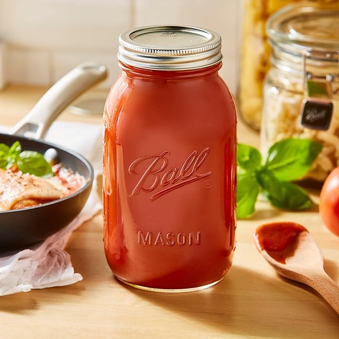Ball Regular Mouth Glass Mason Jars with Lids and Bands, Used for Canning (Quart, 32 Ounce (Pack of 4))
