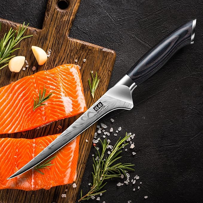 SHAN ZU Fillet Knife 7 Inch, Powder Steel Boning Knife High Carbon Japanese Filleting Knives, Ultra Sharp Deboning Knives for Meat Cutting with Ergonomic Pakkawood Handle