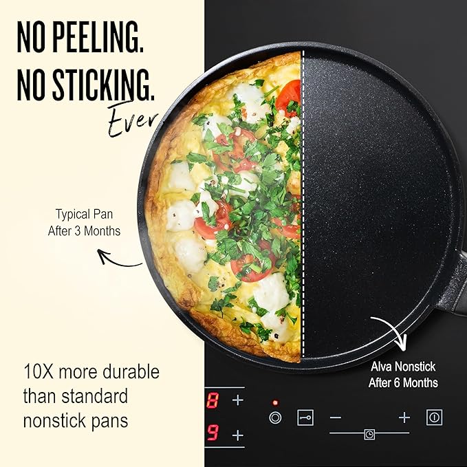 Alva Energy Nonstick Ceramic Frying Pan 9.5" - Lightweight, Easy to Clean and Made without PFAS, PFOA & PTFE - Induction and All Stovetop Compatible with Even Heat Distribution