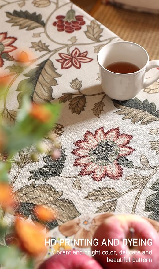 ISAENNE Designer Provence Floral Long Rectangle Tablecloth,Linen Colorful Washable Indoor Table Cloth,Durable Decor Tablecloths for Dining Thanksgiving Kitchen Christmas,63"*102"-Ratina