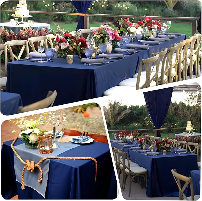 8 Pack Navy Blue Table Cloth 60x102 Inch Rectangle Tablecloths for 6 Foot Rectangle Tables, Wrinkle Resistant Washable Polyester Fabric Rectangular Table Cover for Dining Banquet Wedding Party