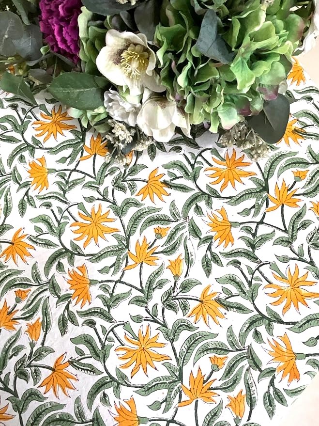 ATOSII Noor 100% Cotton Round Tablecloth, Handblock Print Floral Table Cloth for Kitchen Dining Linen I Parties, Weddings, Outdoors, Spring, Easter, Picnic Table Decor I 60" Inches Round