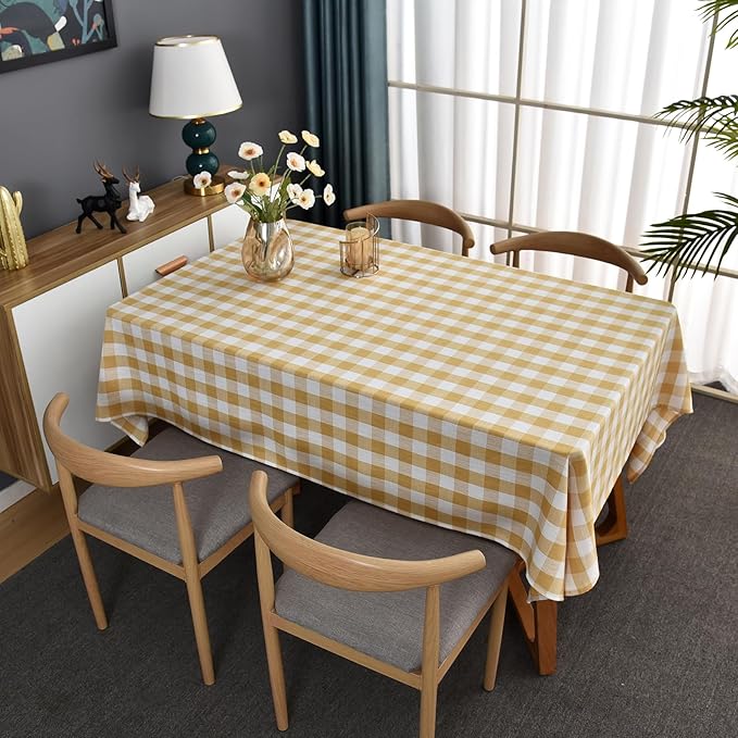 Gingham Table Cloth for Rectangle Tables Yellow Checkered Plaid Tablecloth Heavy Duty Cotton Blend Washable & Wrinkle Table Cover for Outdoor Kitchen Dining Picnic Camping (52x120 Inch)