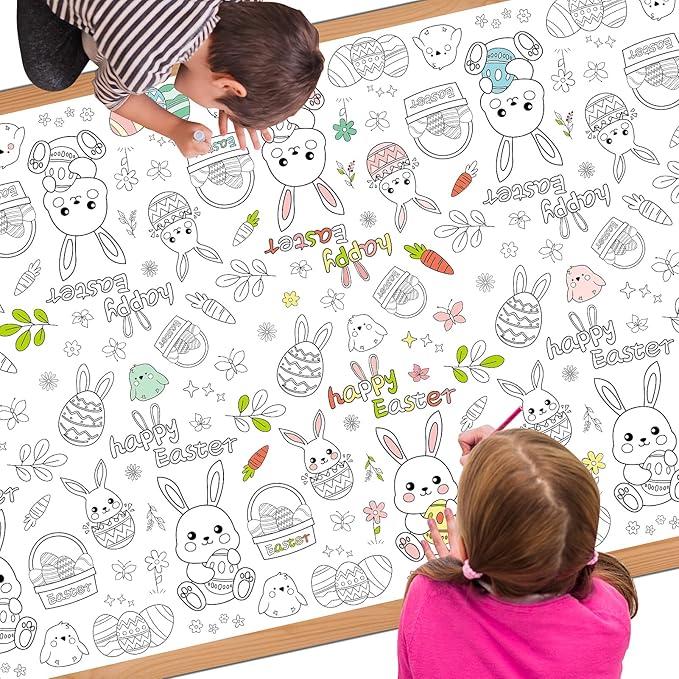 Childom 1 Pack Easter Coloring Tablecloth for Kids,Easter Crafts for Kids,54 x 108 Inch Disposable Paper Table Cover,Giant Coloring Poster for Children Gifts Games Activities Holiday Party Favors