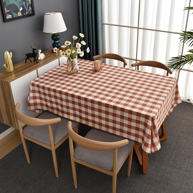 Gingham Table Cloth for Rectangle Tables Orange Checkered Plaid Tablecloth Heavy Duty Cotton Blend Washable & Wrinkle Table Cover for Outdoor Kitchen Dining Picnic Camping (52x86 Inch)
