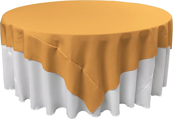 LA Linen Polyester Poplin Washable Square Tablecloth, Stain and Wrinkle Resistant Table Cover 90x90, Fabric Table Cloth for Dinning, Kitchen, Party, Holiday 90 by 90-Inch, Gold, TCpop90x90_GoldP14