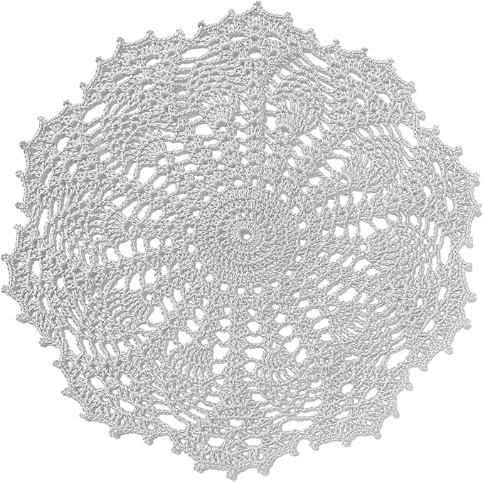 BIBITIME Lace Doilies Crochet Handmade Lace Coasters Round Placemat Rustic Table Doilies Decors for Kitchen Dining Room Party Dressers (11 inches to 12 inches,Pack of 2 PCS, Light Grey)