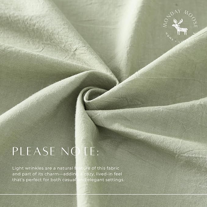 MONDAY MOOSE Ruffle Farmhouse Rustic Rectangle Natural Stonewashed Cotton Tablecloth for Kitchen, Dining Room, Restaurant (60x120 inch, Sage Green)