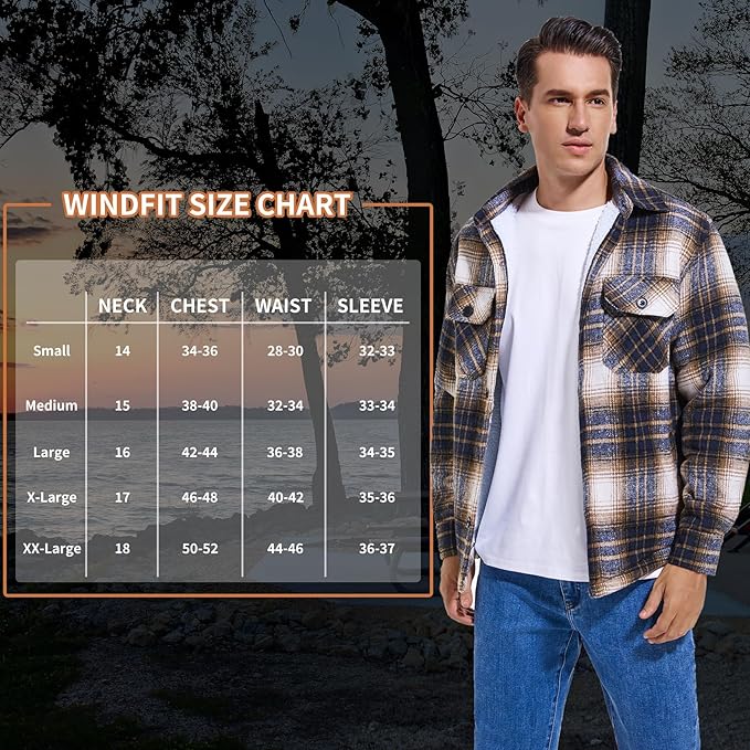Men's Cotton Sherpa Lined Button Down Flannel Shirt Jacket Plaid Soft Outdoor Flannel Jacket Shirt