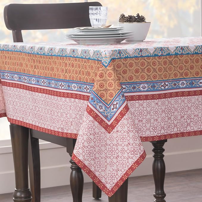 Maison d' Hermine Table Cloth Square Table 100% Cotton 54 x 54 Inches Fall Tablecloth Reusable Everyday Use for Thanksgiving Christmas Decorations Dining Farmhouse Party (Romane)