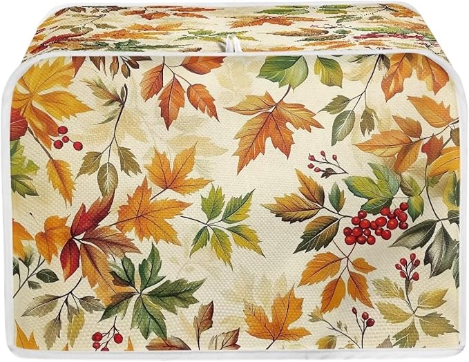 Doojoayie Fall Leaf Toaster Cover for Kitchen Small Appliance Bread Machine Protector Washable Oven Cover 4 Slice Kitchen Accessories Thanksgiving Decorations