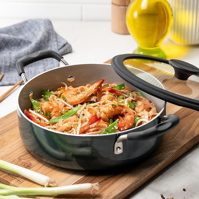 Tramontina Ceramic Non Stick 11-Piece Nesting Pots and Pans Set with Lids - Stackable Nonstick Cookware Set, Dishwasher and Oven Safe, Dark Gray