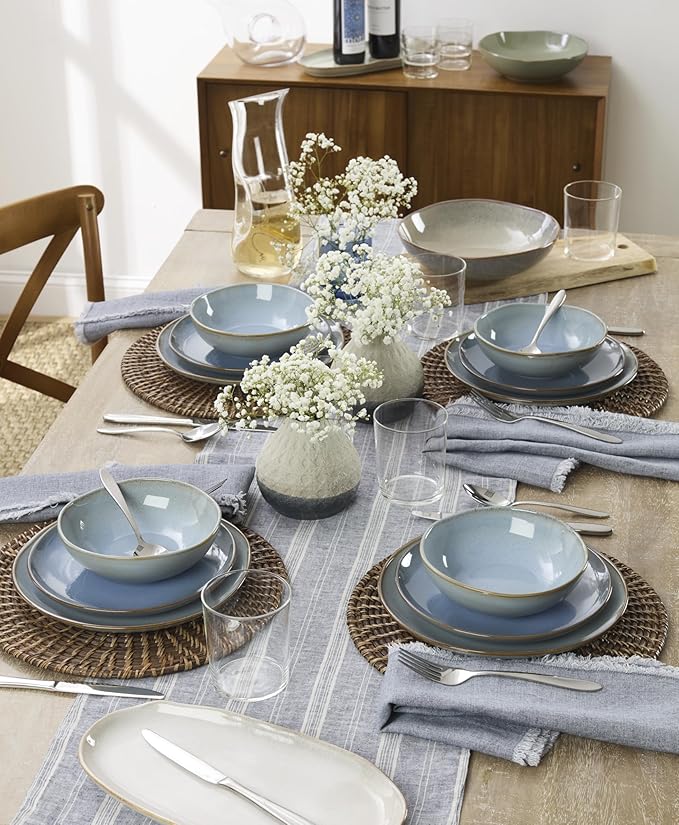 Oneida 899206 Organic Shades Blue 18-Piece Dinnerware Set, Service For 6
