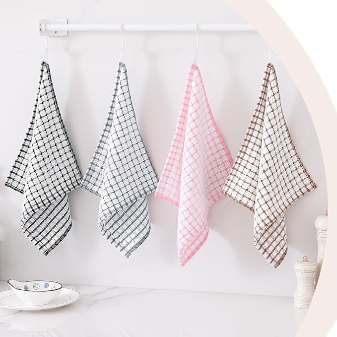 Kitinjoy Cotton 12 Pack Terry Kitchen Dish Cloths, 12 x 12 Inches Super Soft and Absorbent Dish Rags, Quick Drying Dish Towels for Washing Dishes, Black