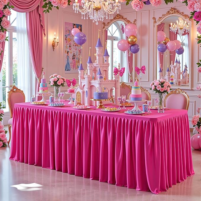Wish Care 2 Pack Hot Pink Rectangle Table Clothes for 6 Foot Tables, Polyester Fitted Tablecloths 6t Stretch Table Cover for Wedding, Birthday, Parties, Trade Show, Craft Show
