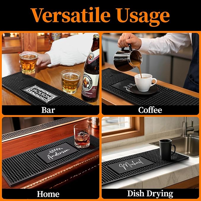Personalised Bar Mat, Non-slip PVC Rubber Bar Mat, Custom Bar Name, Spill Mat for Countertop Home Bar Coffee Bar, Gifts for Bartender Drinking Lover Cocktail Lover Lover Newlywed, Beer Mat Decor