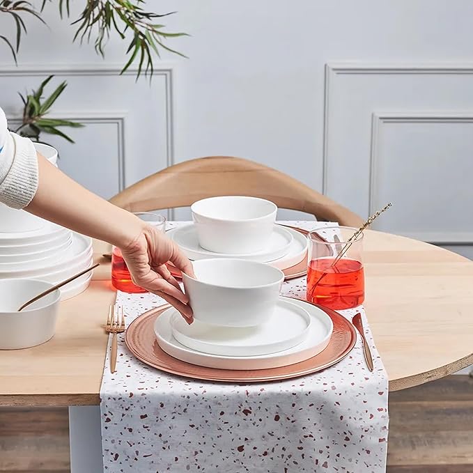 Karaca Salvare 18-Piece Bone China Dinnerware Set for 6 – Dishwasher Safe, Includes Dinner Plates, Side Plates, and Soup Bowls – Elegant White Dinner Set
