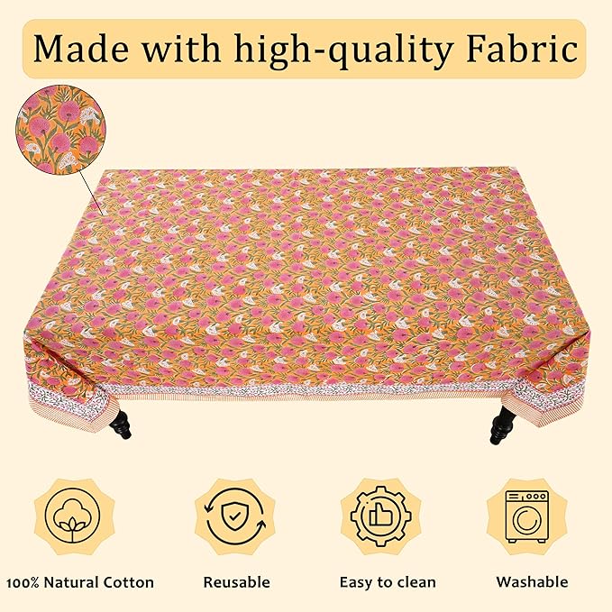 Ridhi Hand Block Print Bubblegum Pink Rectangle Cotton Tablecloth 108" x 70" Reusable Table Cover Decorative Everyday Use for Dining, Farmhouse, Home Gift for Spring, Easter, Valentine