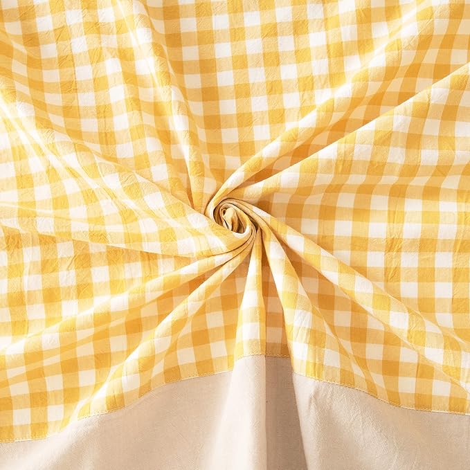 MONDAY MOOSE Gingham Checkered Farmhouse Rustic Picnic Style Decoration Rectangle Natural Stonewashed Cotton Tablecloth for Kitchen, Dining Room, Restaurant (55x70 inch, Yellow/Beige)