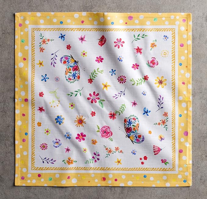 Maison d' Hermine Cloth Napkins Set of 4 100% Cotton Everyday Reusable Square Napkins Cloth Washable Dinner Wedding Valentines Day Decorations Spring/Summer (Happy Florals - Sweety, 20" x 20")