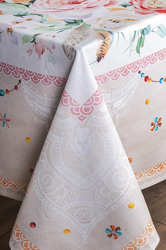 Maison d' Hermine Table Cloth Rectangle Table 100% Cotton 60 x 90 Inches Tablecloth Reusable Decorative for Dining Room Farmhouse Home Valentines Day Decorations Spring Summer - Ibiza - Beige