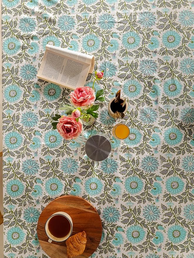 Hand Block Printed Table Cover - Exquisite Design, Premium Cotton Fabric, Perfect for Dining and Decor, Dining Table Linen (Flamingo Bloom, 12 Seater 72 x 135 Inches Rectangle)