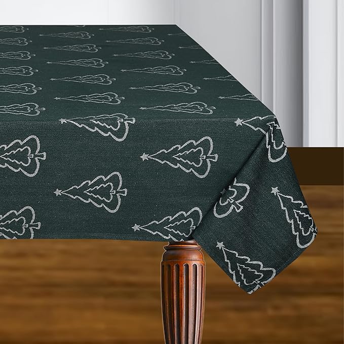 Urban Villa Table Cloth for Christmas Tabletop Cover Kitchen Dining Tablecloth 100% Cotton Great Parties Wedding Holiday Jacquard Tree Rectangle 60X84 Inches 6-8 Seats Table Cloth