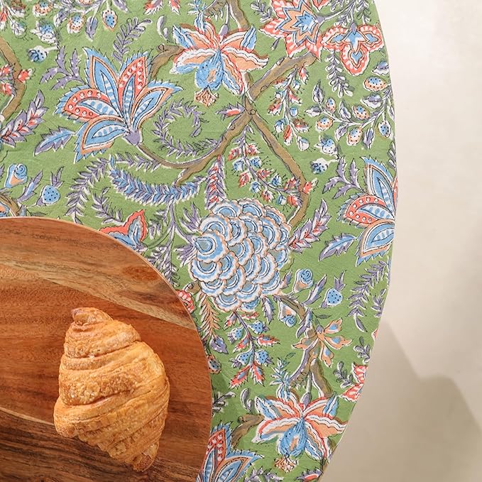 Hand Block Printed Table Cover - Exquisite Design, Premium Cotton Fabric, Perfect for Dining and Decor, Dining Table Linen (Forest Ash Elegance, 8 Seater 90 Inches Round)
