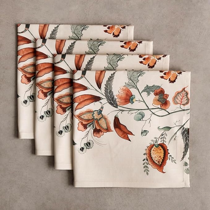 Maison d' Hermine Cloth Napkins Set of 4 100% Cotton for Thanksgiving Christmas Decorations Everyday Reusable Square Fall Napkins Cloth Washable Dinner Party (Dalida, 20"x20")