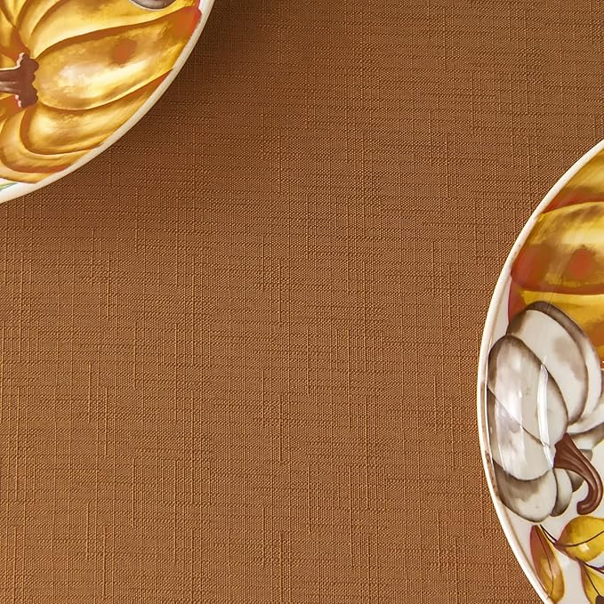 maxmill Fall Tablecloth Waterproof Spillproof Wrinkle Resistant Soft Linen Textured Table Cloth for Harvest Thanksgiving Dinner Parties Indoor and Outdoor Use, Rectangle 52 x 70 Inch, Amber Bronze