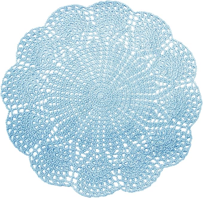 BIBITIME Round Flower Lace Doilies Vase Mats Kitchen Tablecloth Dish Plate Mat Handmade Crochet Table Doily Placemats (Light Blue, 11.8 in to 13.8 in,2PCS)