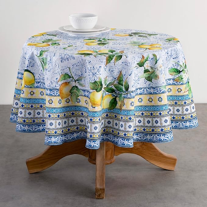 Maison d' Hermine Table Cloth Round Table 100% Cotton 69 Round Inches Tablecloth Reusable Decorative for Dining Room Farmhouse Home Valentines Day Decorations Spring Summer - Citrus